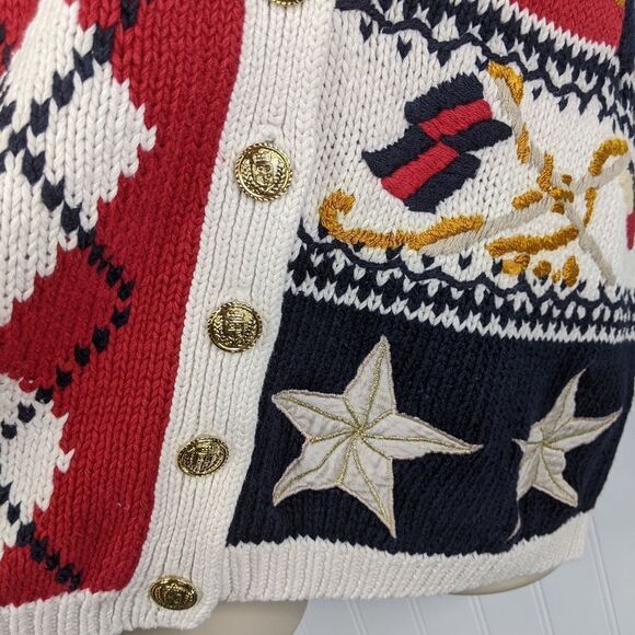 VINTAGE Nautical Y2K Cardigan Sweater Sz L - Picture 8 of 15